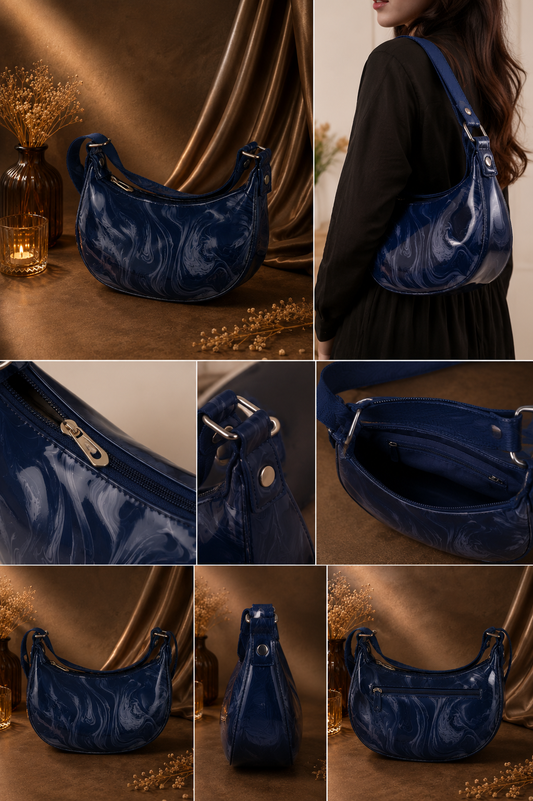 Ghazali Navy Marbled Crescent Bag