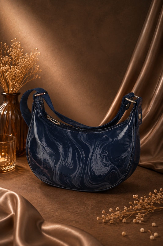 Ghazali Navy Marbled Crescent Bag